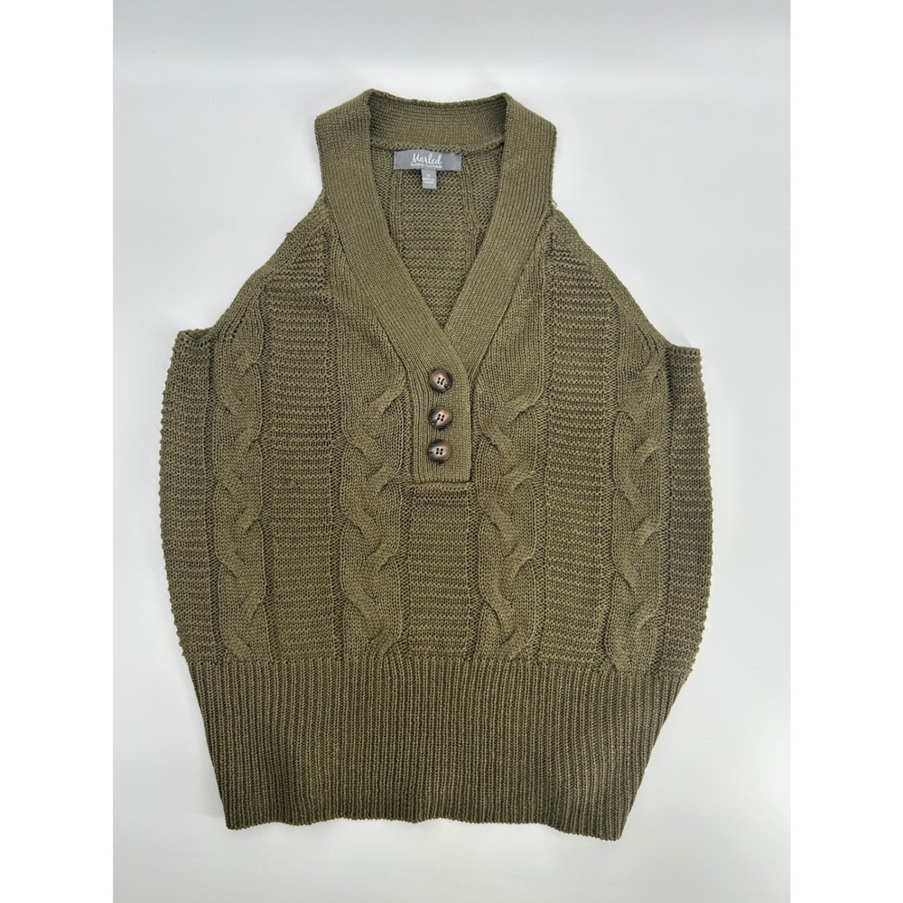 Marled Reunited Clothing Olive Green Cable Knit Halter Sweater Vest Womens M